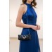 Evening Bags Wholesale - Black Shiny Leather-Like Pleated w/ Crystal Accent Ring Evening Bag - BG-90373B